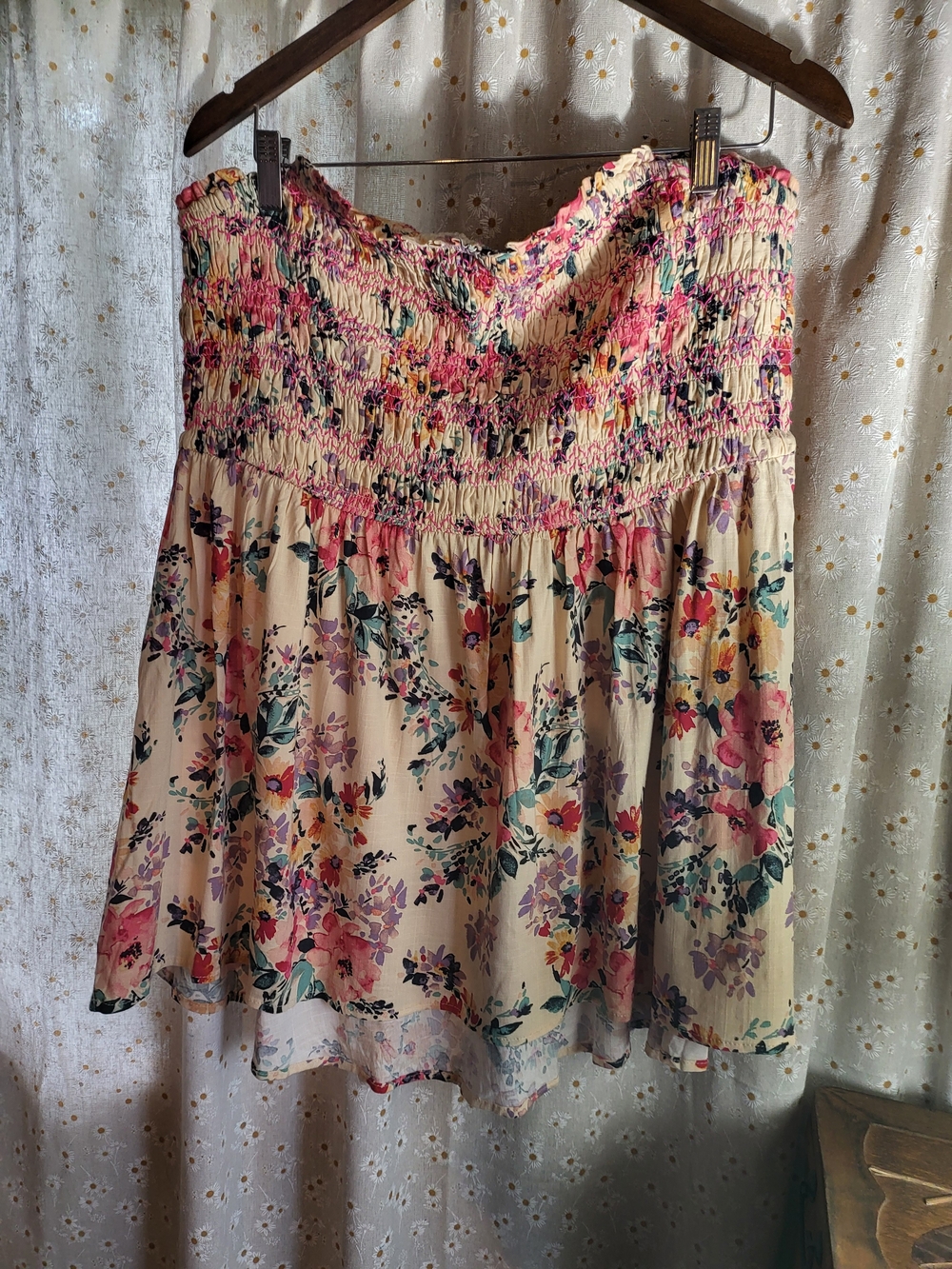 Torrid Beige Floral Smocked Strapless Babydoll Top Size 3X NWT